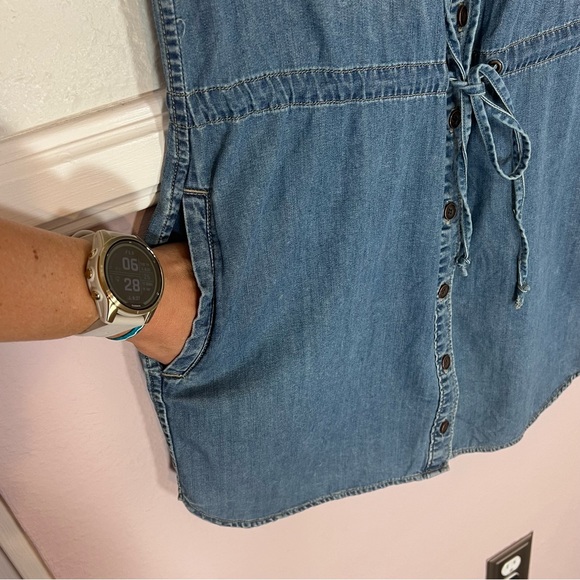 PAIGE Denim Mila Drop-Waist Denim Shirt Dress - Size Small - Picture 5 of 10